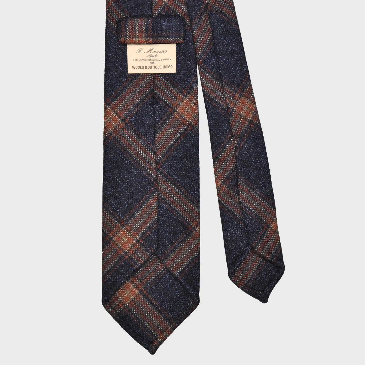 F.Marino Flannel Wool Tie 3 Folds Windowpane Navy Blue