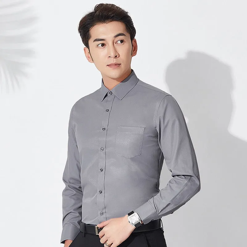 Formal Standard-fit Solid Single Patch Pocket Long Sleeve Shirt for Men