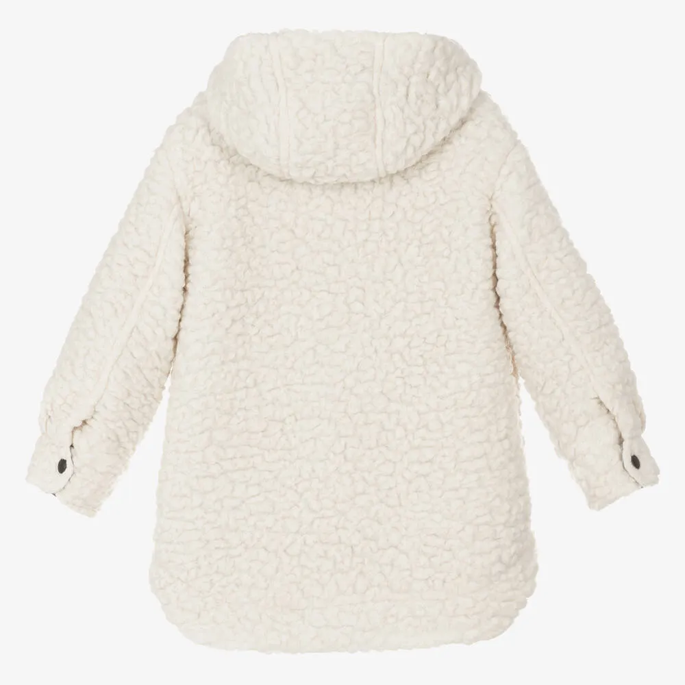 Girls Ivory Sherpa Fleece Hooded Coat