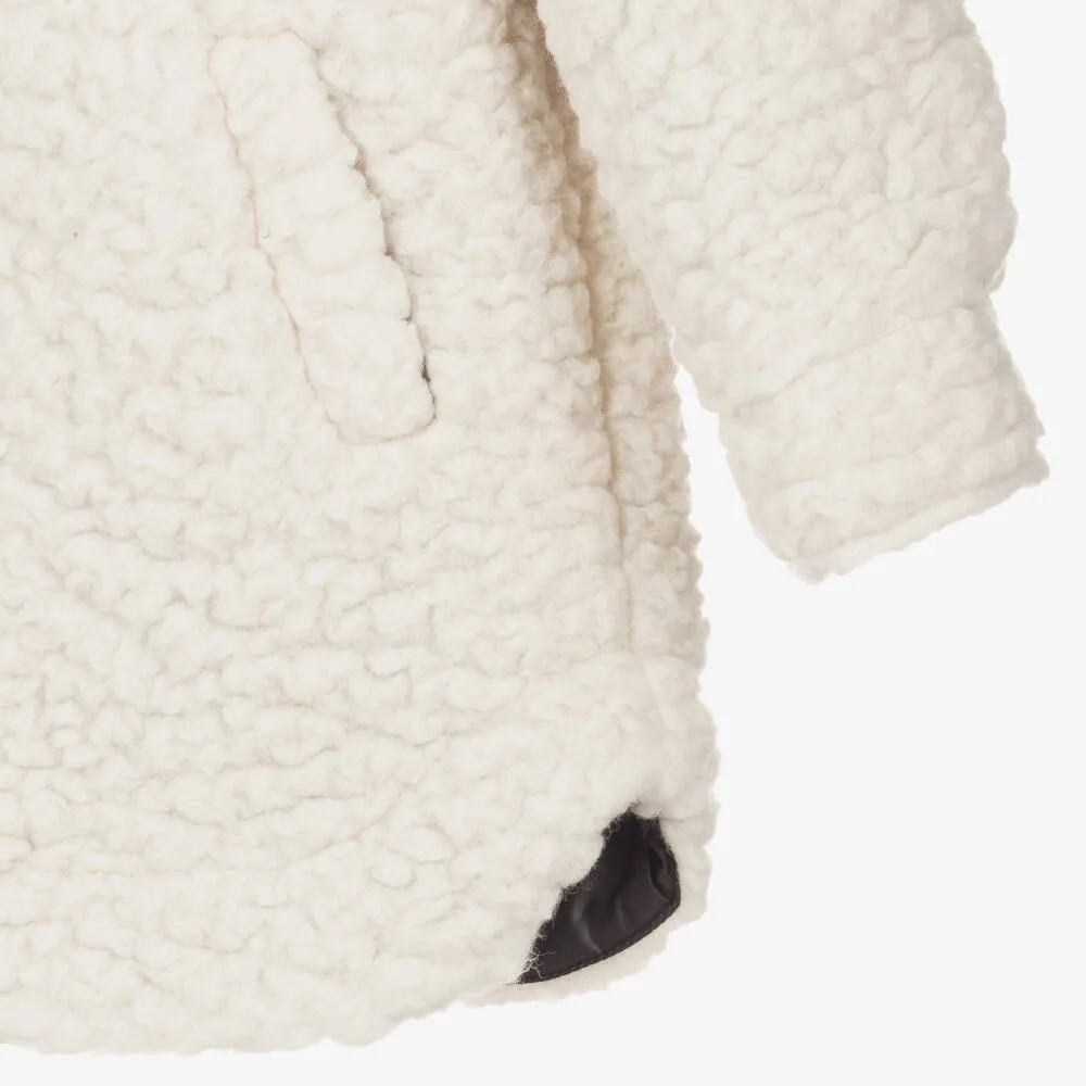 Girls Ivory Sherpa Fleece Hooded Coat