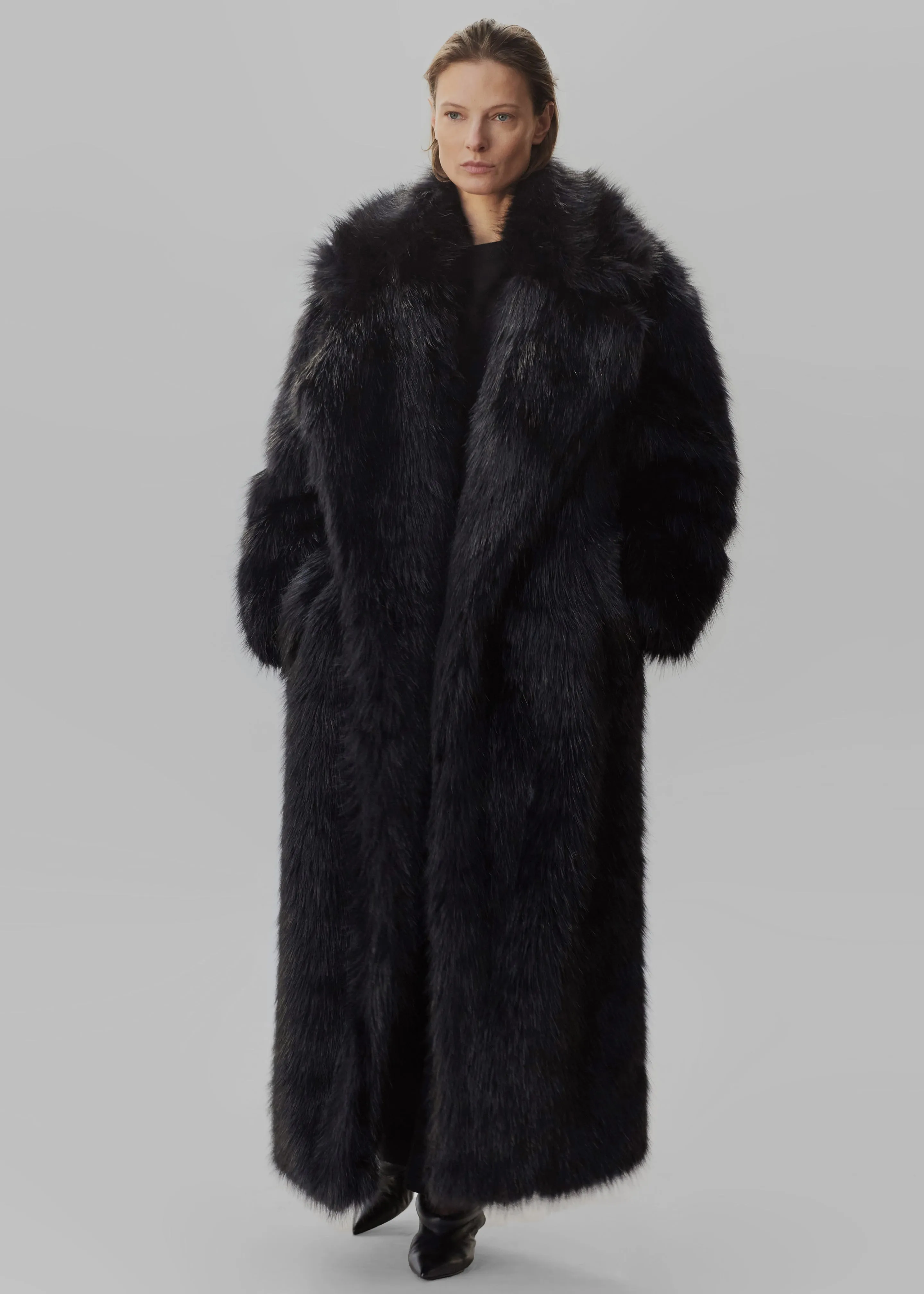 Joan Long Faux Fur Coat - Black