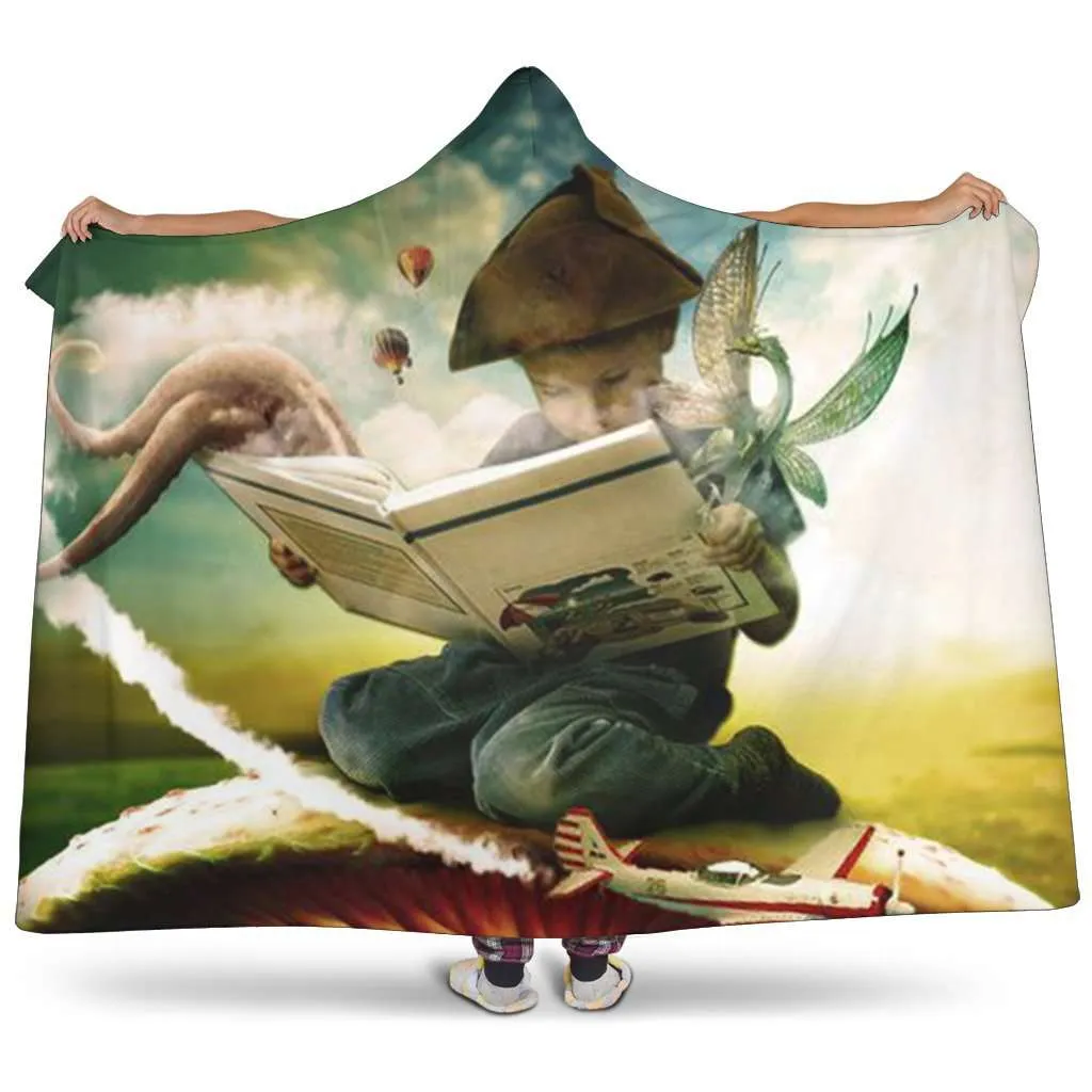 Kid reading hooded blanket