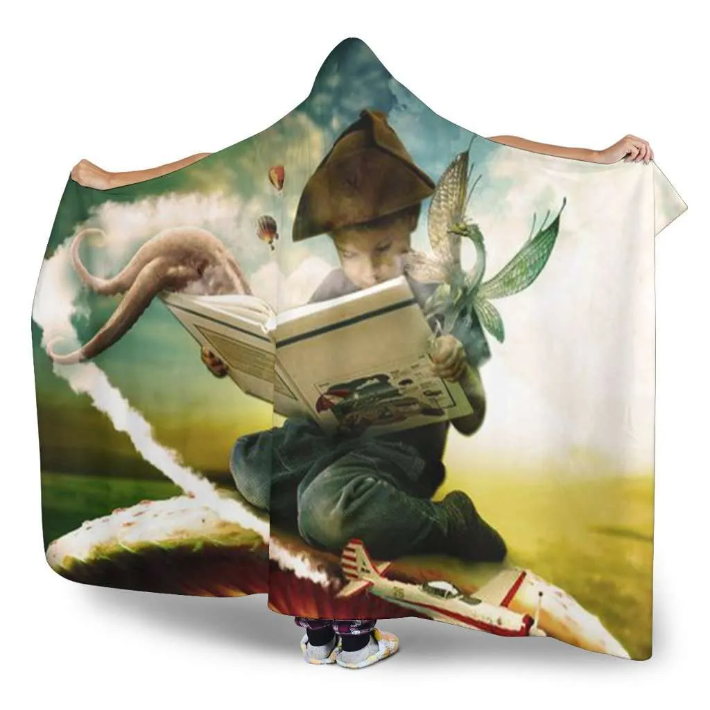 Kid reading hooded blanket