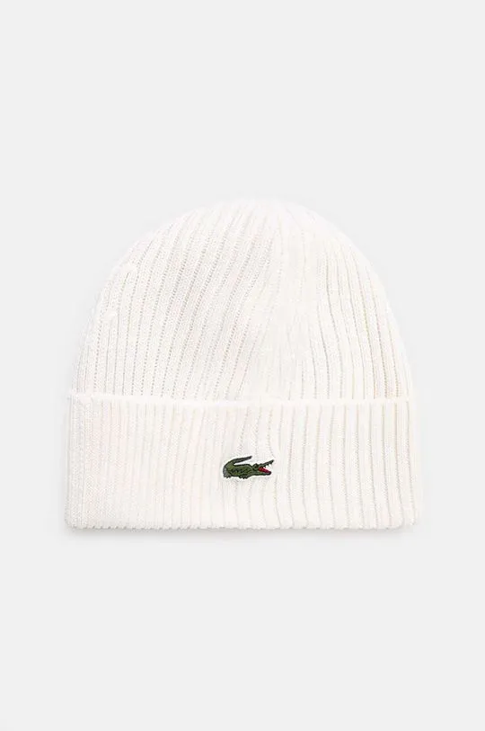 Lacoste wool beanie white color