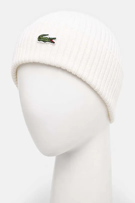 Lacoste wool beanie white color