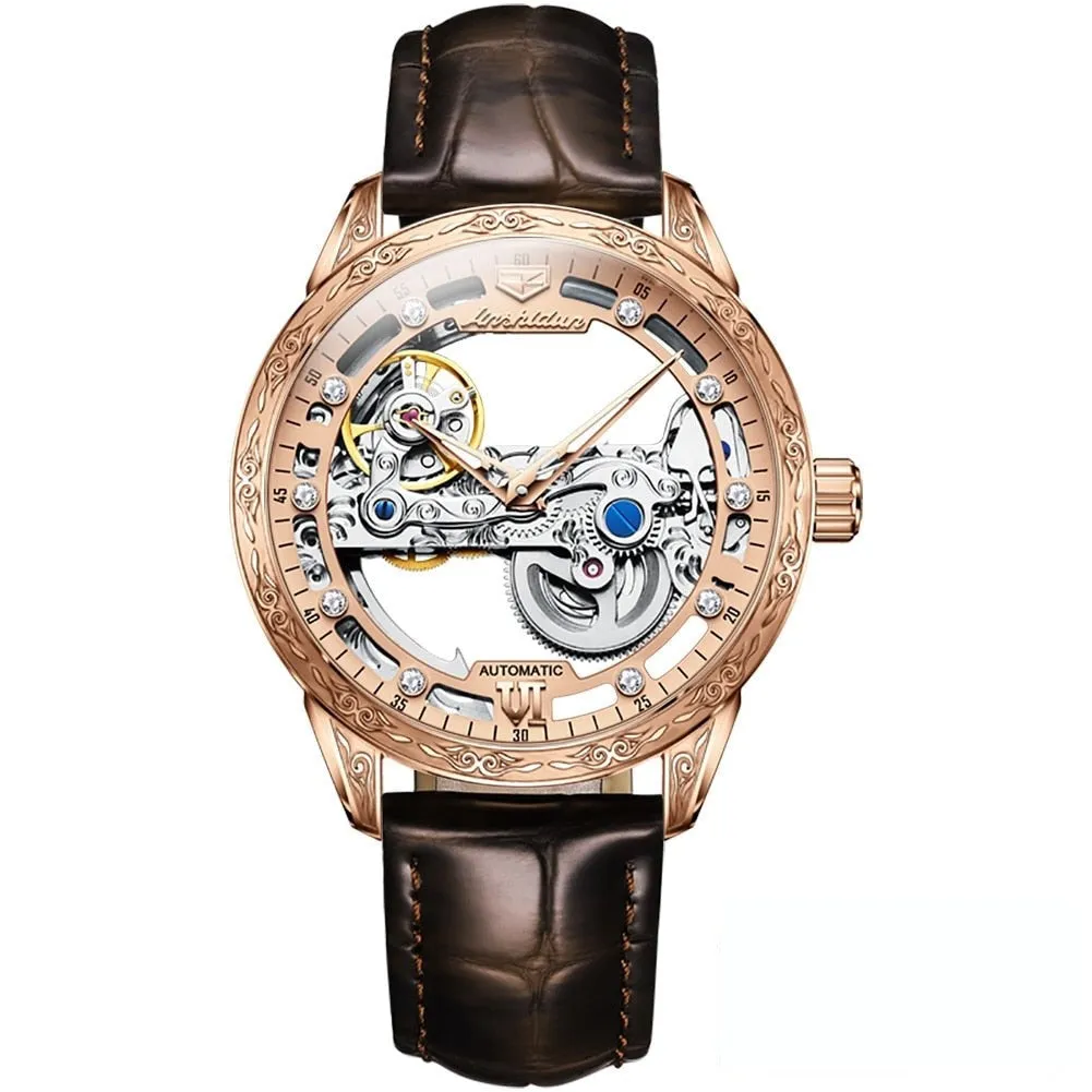 Luxury Luminous Sapphire Skeleton Automatic Mechanical Watch for Men