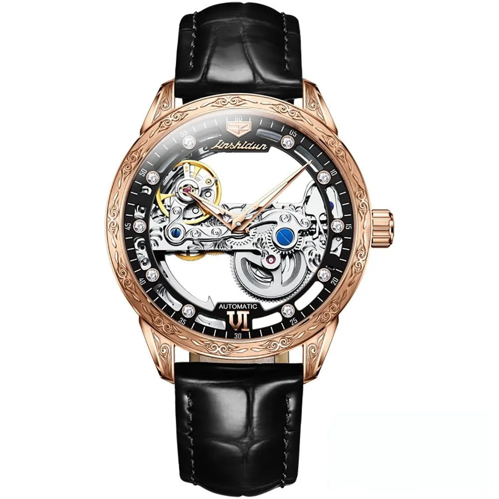 Luxury Luminous Sapphire Skeleton Automatic Mechanical Watch for Men