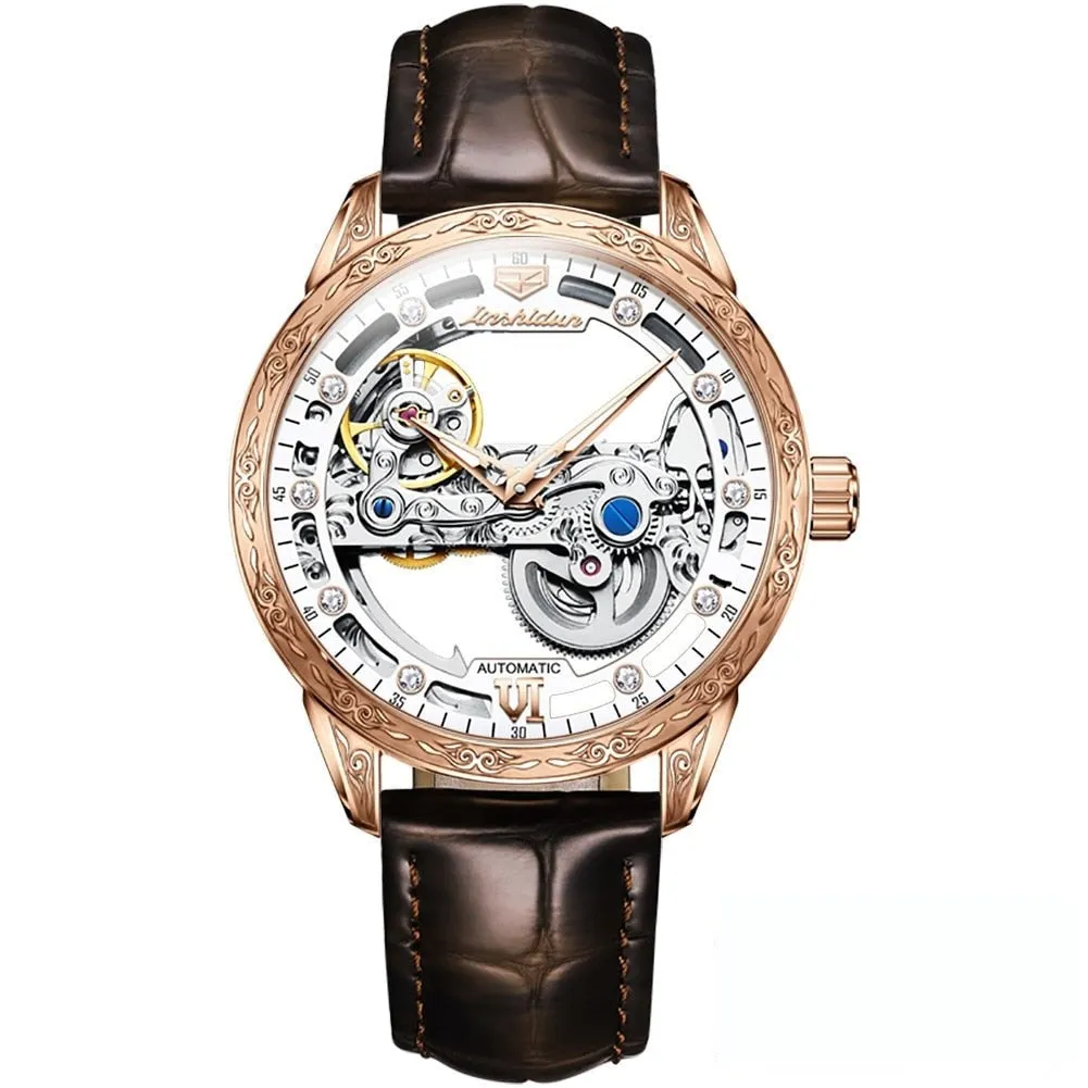 Luxury Luminous Sapphire Skeleton Automatic Mechanical Watch for Men