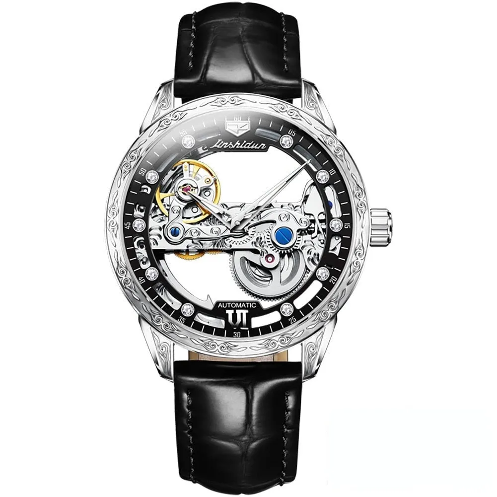 Luxury Luminous Sapphire Skeleton Automatic Mechanical Watch for Men