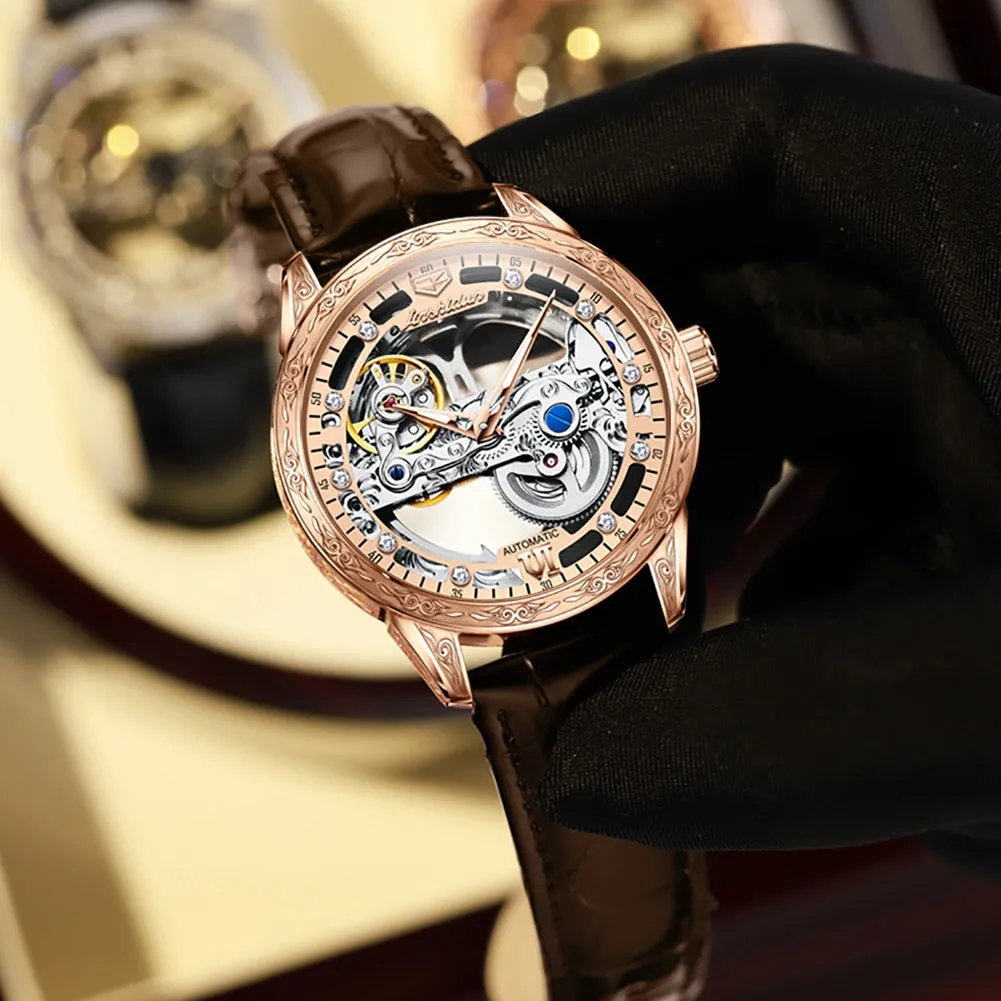 Luxury Luminous Sapphire Skeleton Automatic Mechanical Watch for Men