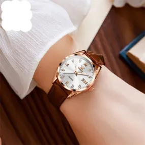 Luxury Quartz Ladies Watches Luminous Date Leather Waterproof