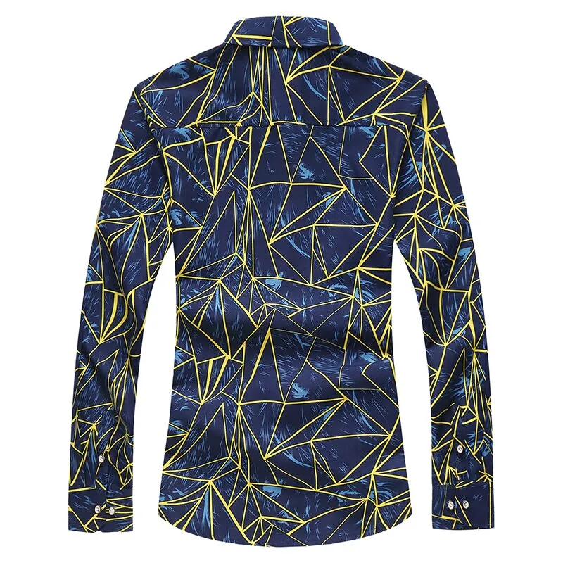 Men's Autumn Printed Pattern Slim Fit Long Sleeve Casual Style Shirt