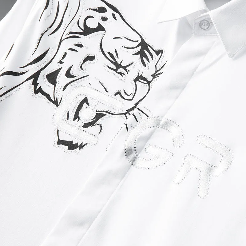 Men's Diamond Tiger Contrast Printed Slim Fit Full Sleeve Casual Shirt