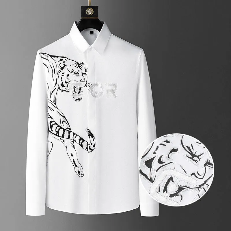 Men's Diamond Tiger Contrast Printed Slim Fit Full Sleeve Casual Shirt