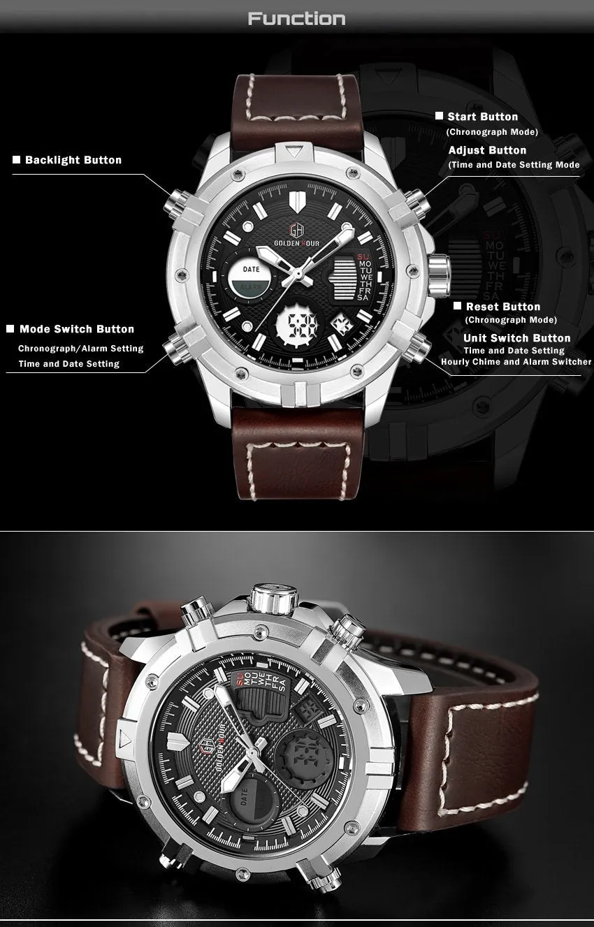 Men's Miltary Fashion LuxuryLeather Waterproof Analog Quartz Wristwatches