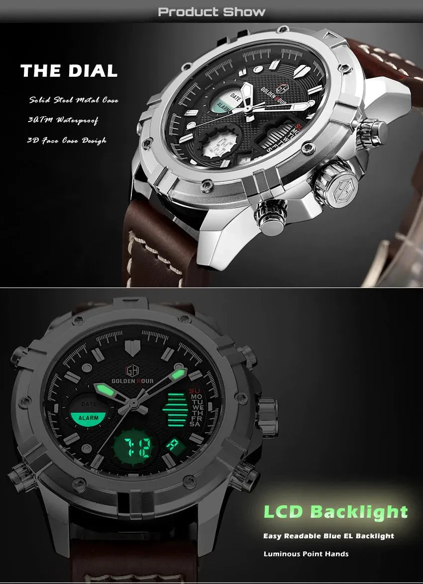 Men's Miltary Fashion LuxuryLeather Waterproof Analog Quartz Wristwatches