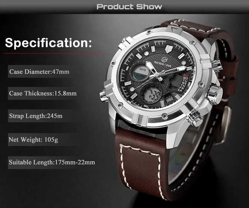 Men's Miltary Fashion LuxuryLeather Waterproof Analog Quartz Wristwatches