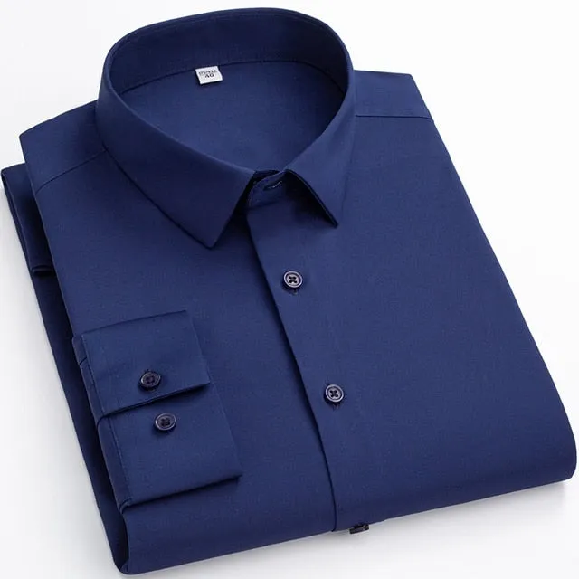 Navy Blue Wrinkle-resistant Comfortable Soft Long Sleeve Shirts for Men