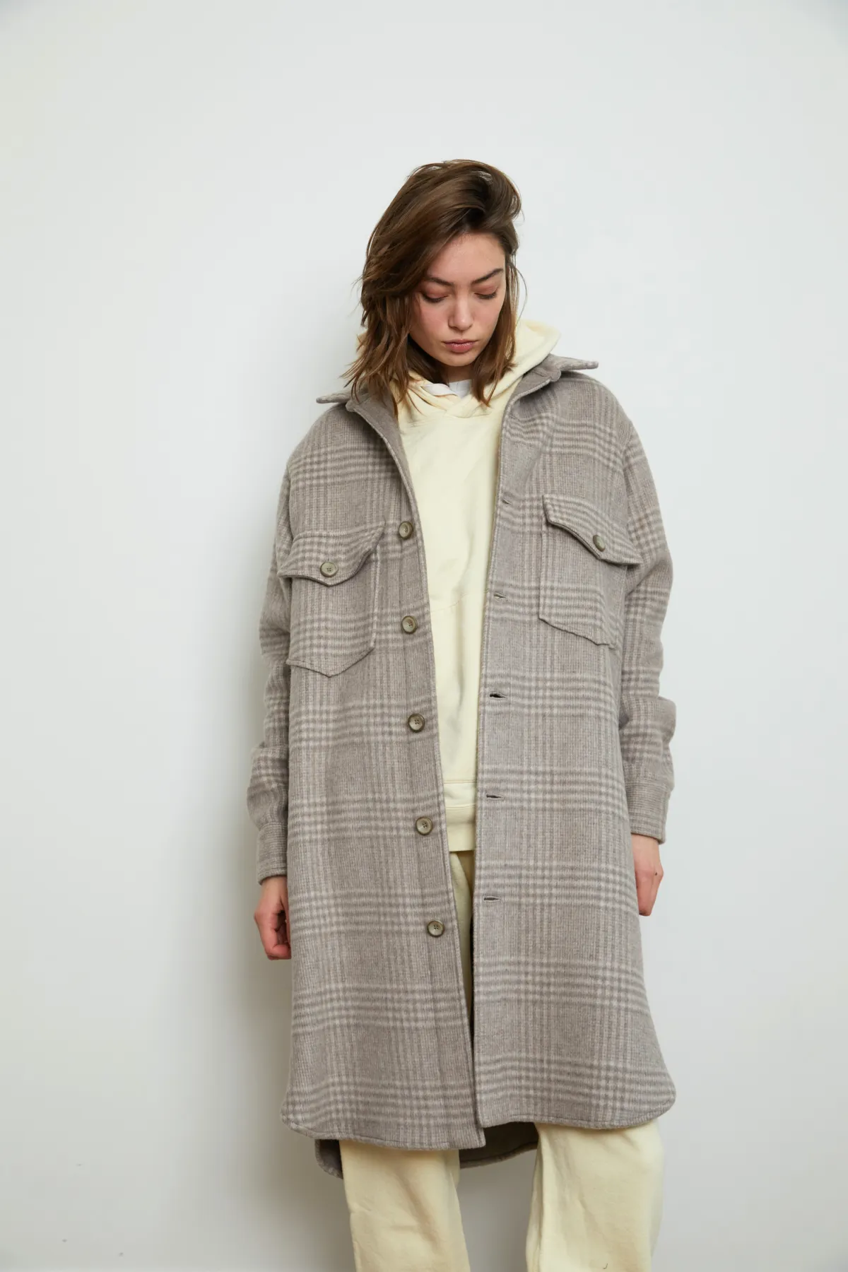 Oversized Cottage Coat - Plaid Oatmeal