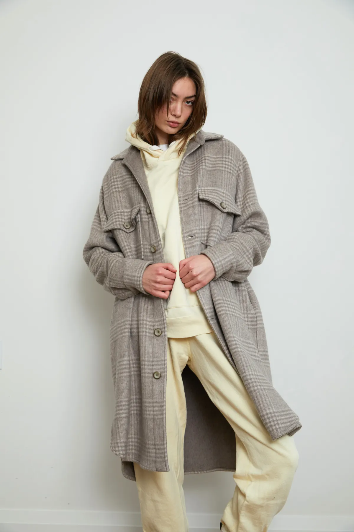 Oversized Cottage Coat - Plaid Oatmeal