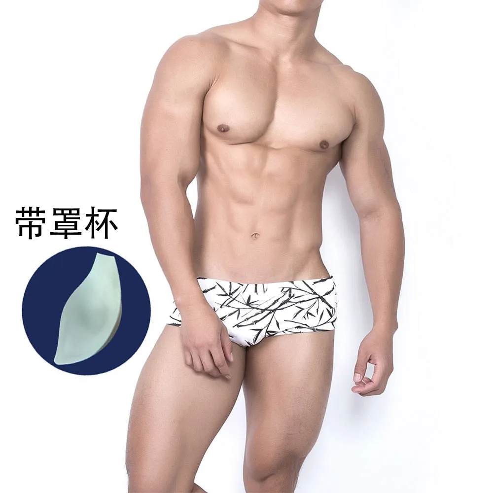 Polyester Low Waist Push-Up Beach Surfing Printed Swimsuit for Men