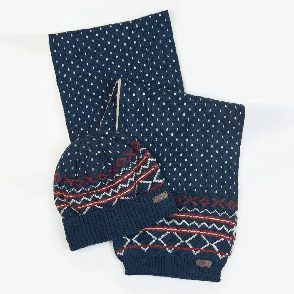 ROTHBURY FAIRSLE BEANIE & SCARF GIFT SET NAVY