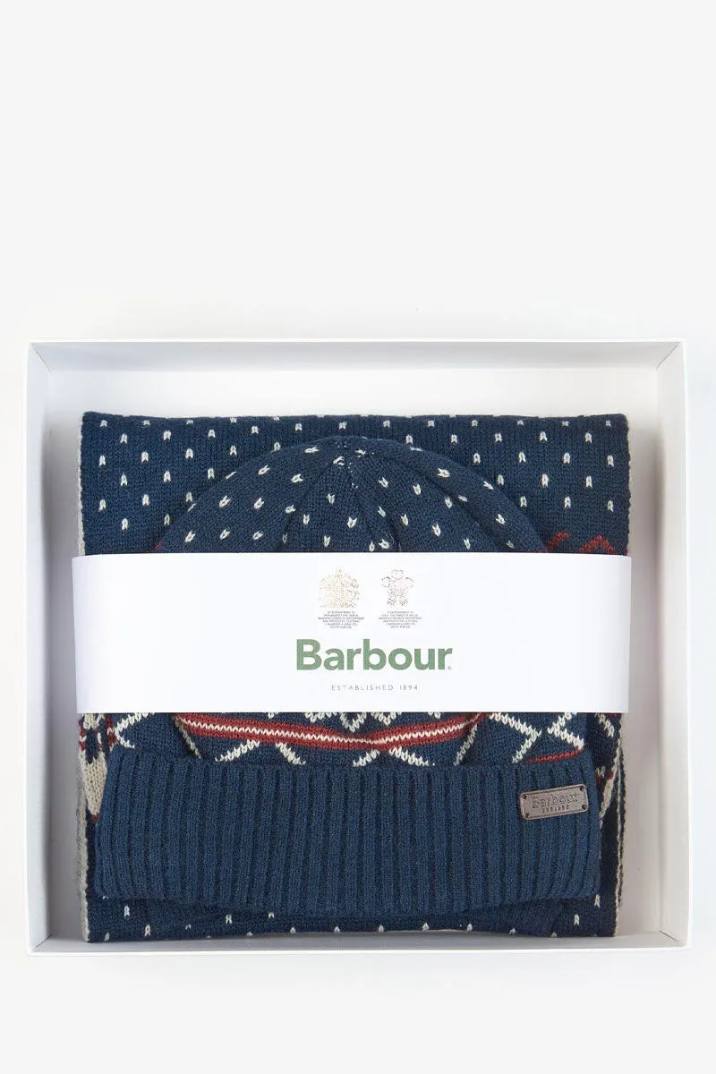 ROTHBURY FAIRSLE BEANIE & SCARF GIFT SET NAVY