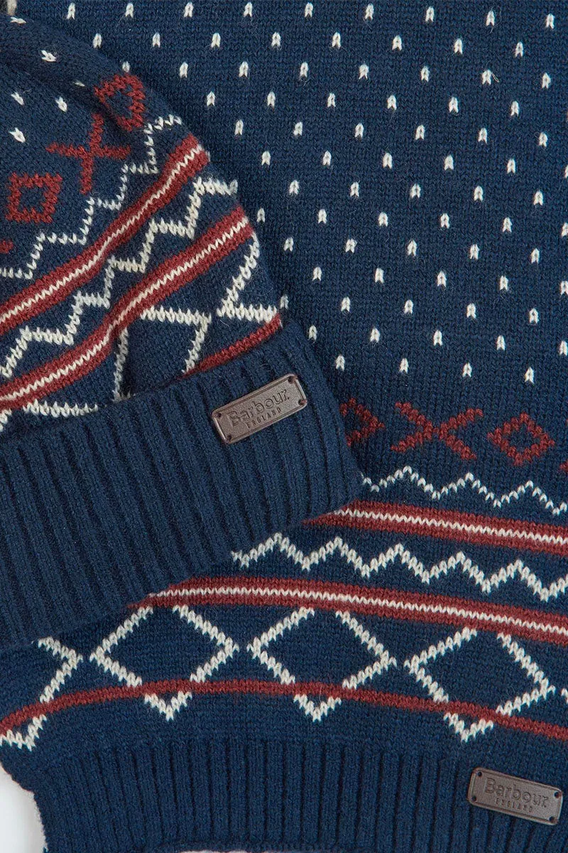 ROTHBURY FAIRSLE BEANIE & SCARF GIFT SET NAVY