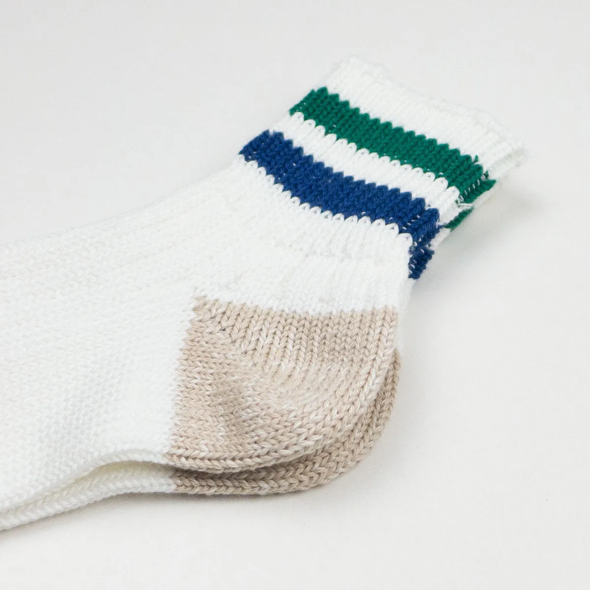 RoToTo - O.S. Ribbed Ankle Socks - White / Green / Dark Blue