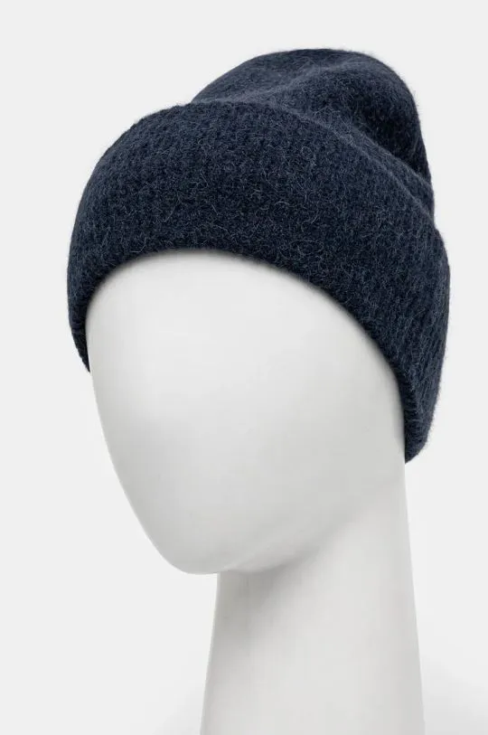 Samsoe Samsoe wool beanie navy blue color