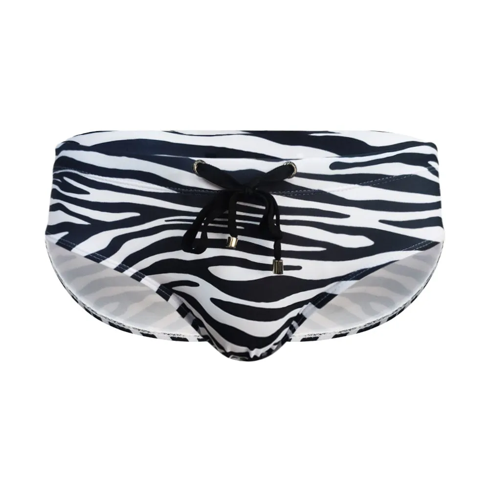 Sexy Zebra Striped Pattern Water Sports Swimwear Briefs for Men