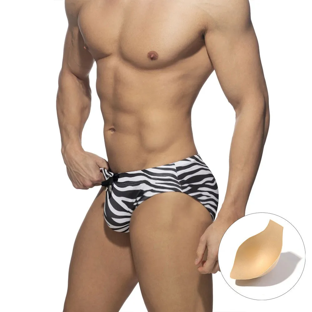 Sexy Zebra Striped Pattern Water Sports Swimwear Briefs for Men