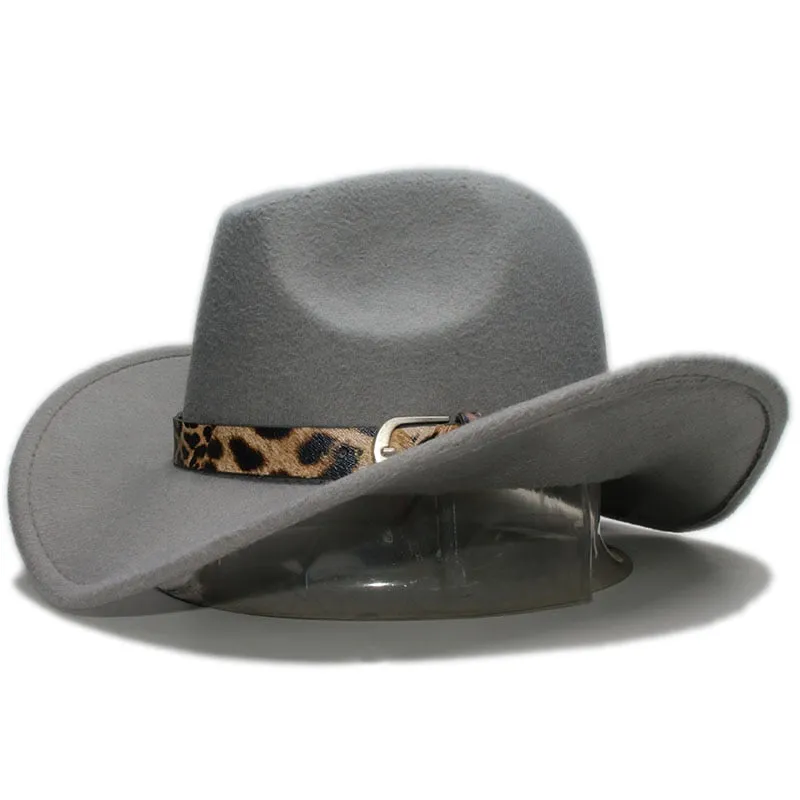 Unisex Retro Formal Leopard Printed Leather Band Wide Brim Cowboy Hat