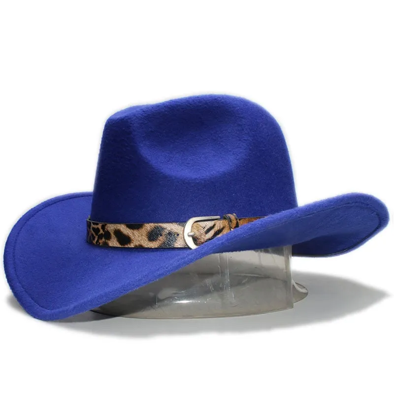 Unisex Retro Formal Leopard Printed Leather Band Wide Brim Cowboy Hat