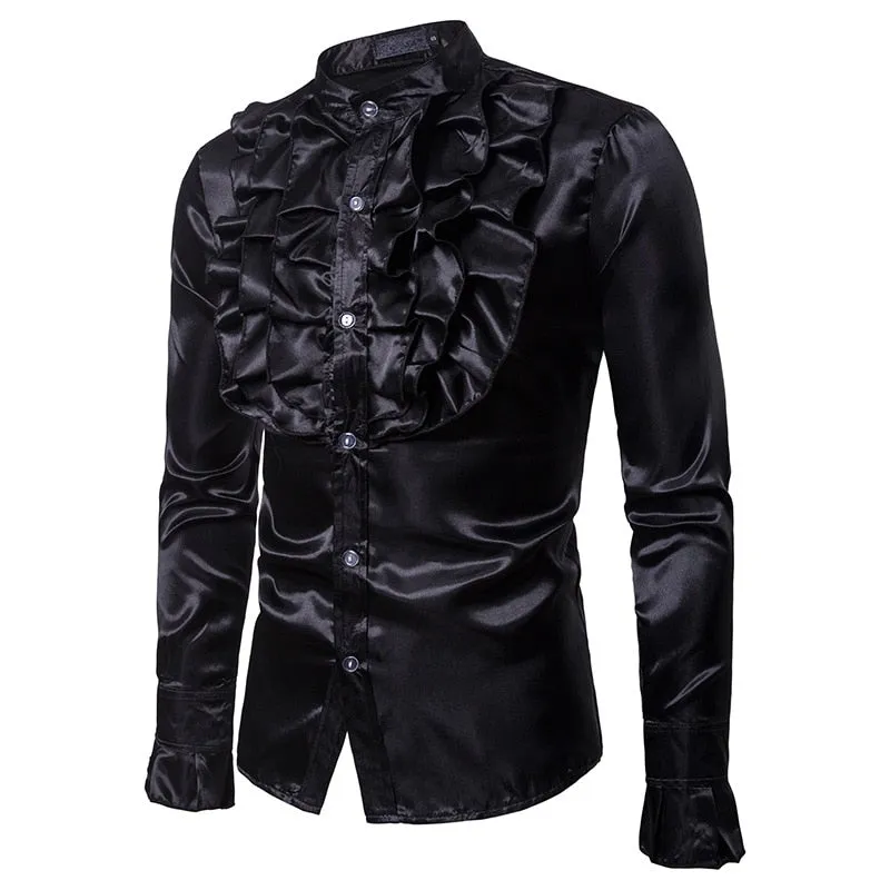 Vintage Gothic Punk Style Frill Ruffle Long Sleeve Cravat Shirt for Men