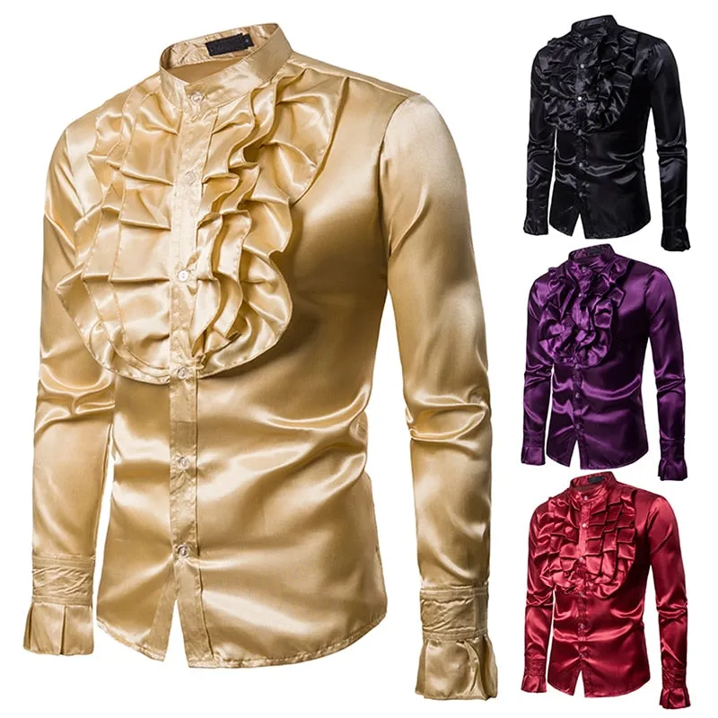 Vintage Gothic Punk Style Frill Ruffle Long Sleeve Cravat Shirt for Men