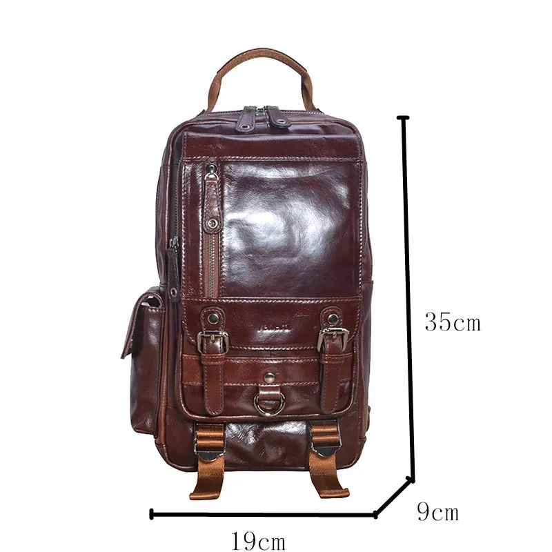 Vintage Leisure Casual Genuine Leather Small Backpacks for Men