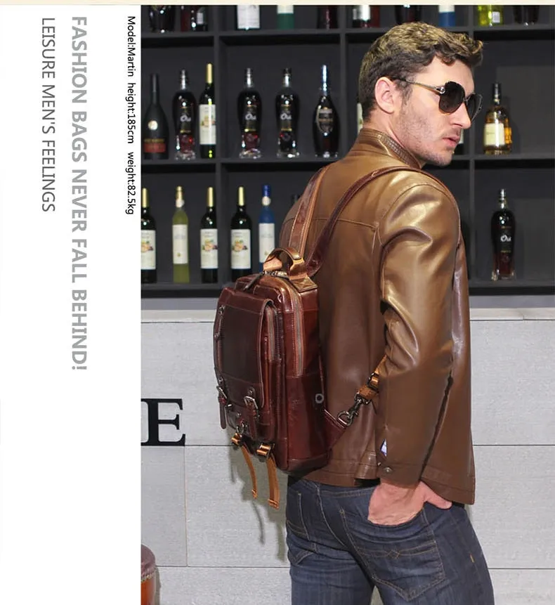 Vintage Leisure Casual Genuine Leather Small Backpacks for Men