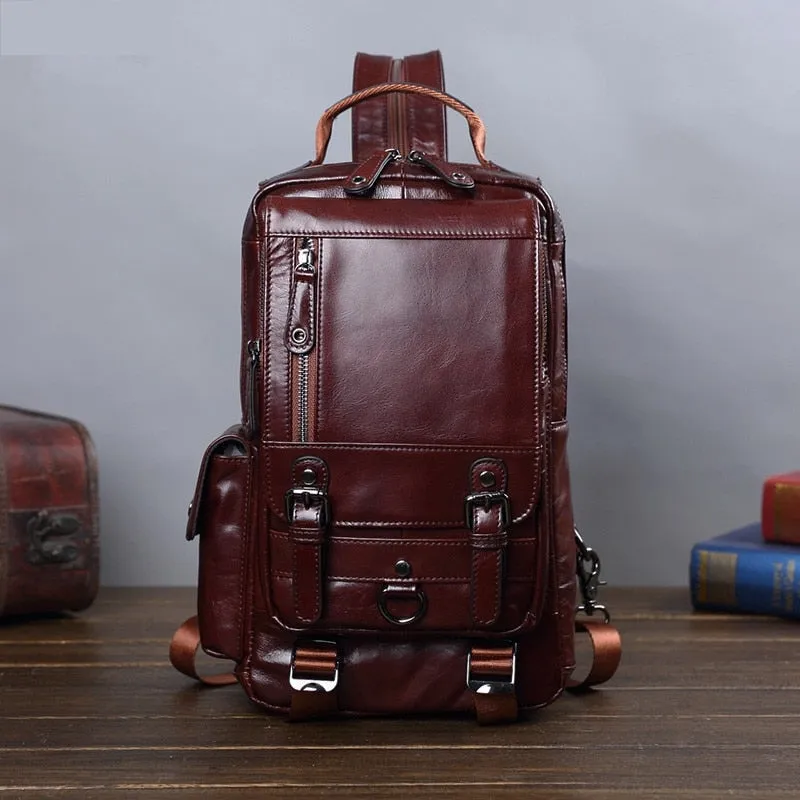 Vintage Leisure Casual Genuine Leather Small Backpacks for Men