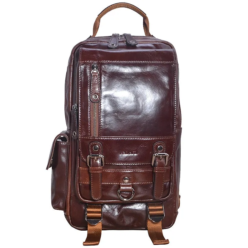 Vintage Leisure Casual Genuine Leather Small Backpacks for Men