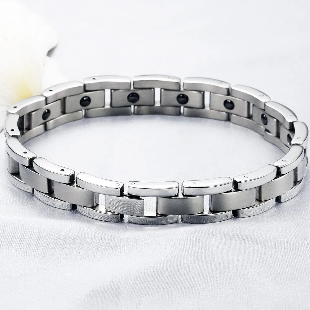 Vintage Stainless Steel Therapeutic Magnetic Link Bracelet for Men