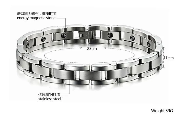 Vintage Stainless Steel Therapeutic Magnetic Link Bracelet for Men