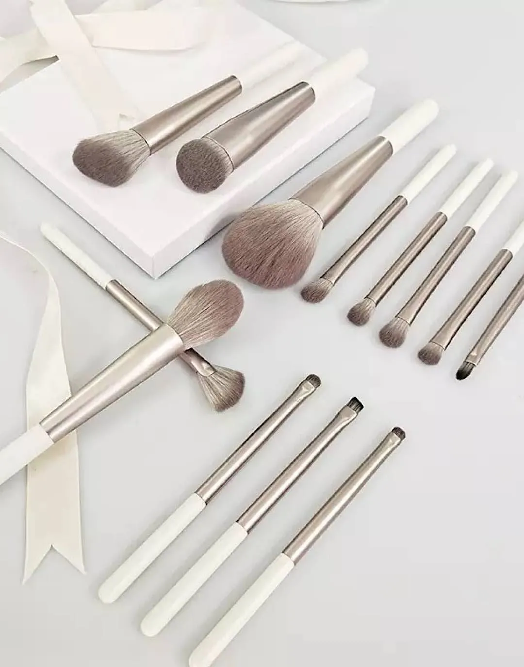 White Metallic Makeup Brush Set