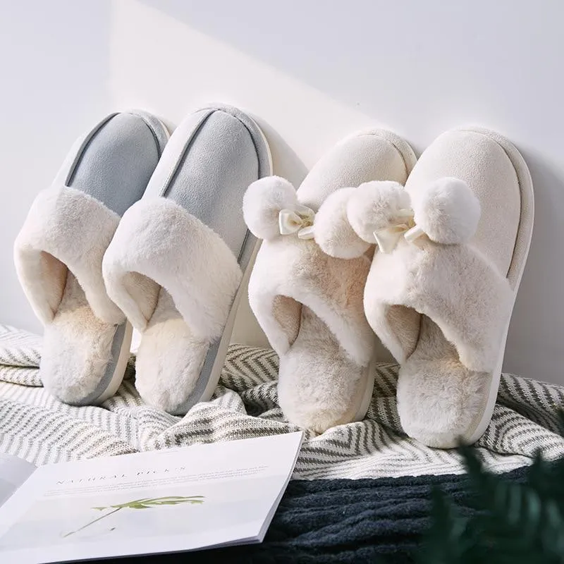 Winter Warm Unisex Cotton Thick-soled Fur Non-slip Indoor House Slippers