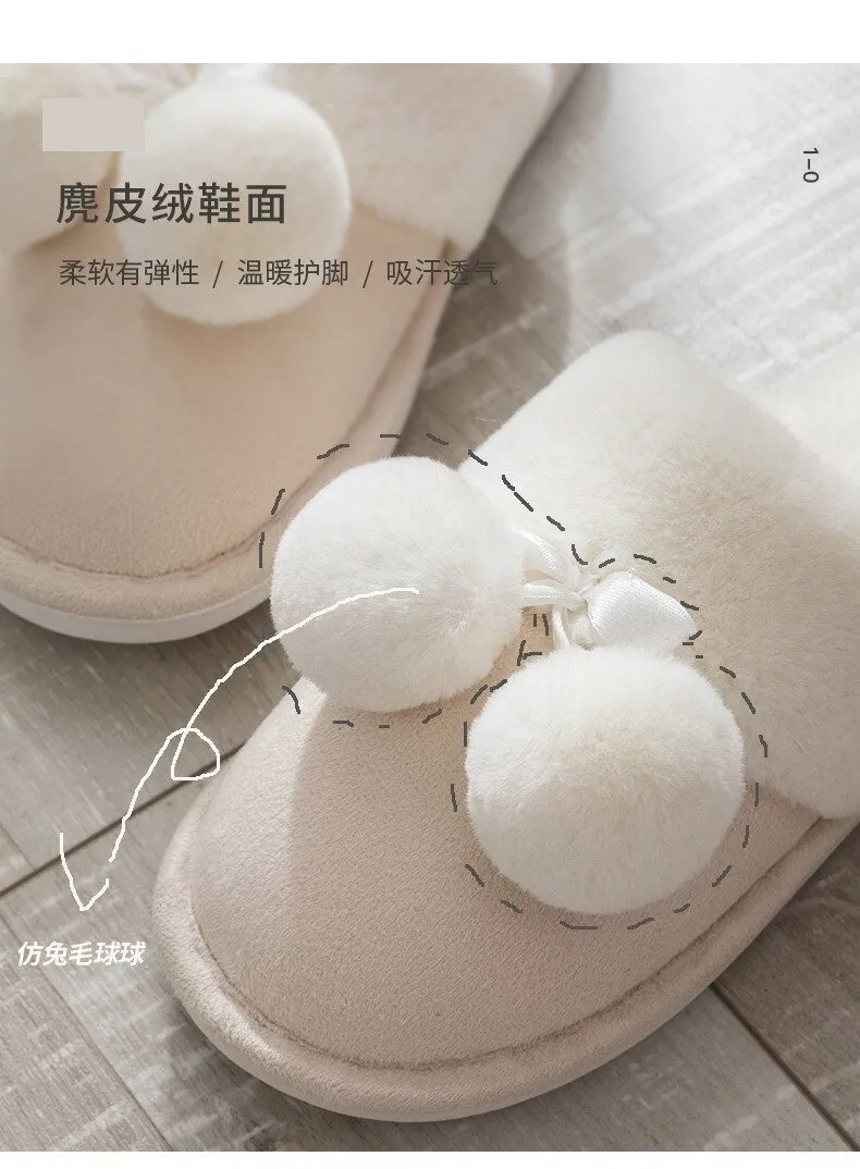 Winter Warm Unisex Cotton Thick-soled Fur Non-slip Indoor House Slippers