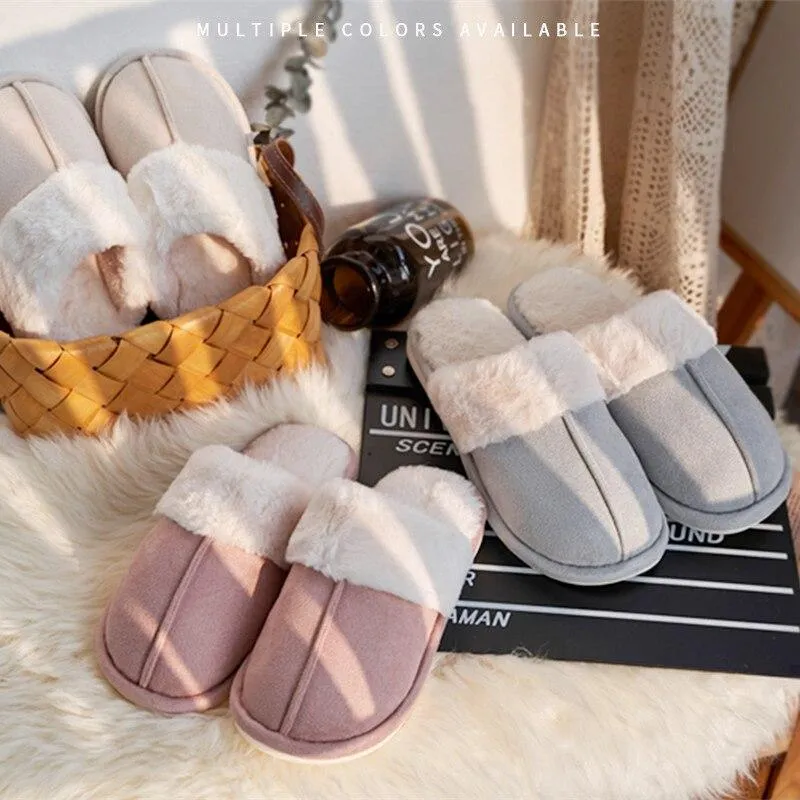 Winter Warm Unisex Cotton Thick-soled Fur Non-slip Indoor House Slippers