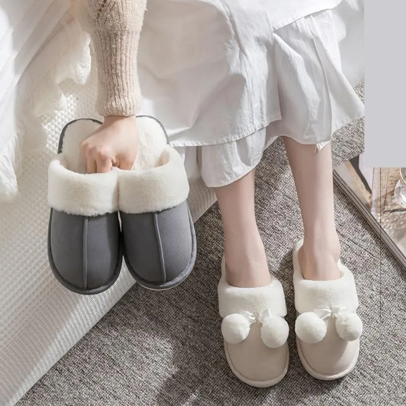 Winter Warm Unisex Cotton Thick-soled Fur Non-slip Indoor House Slippers