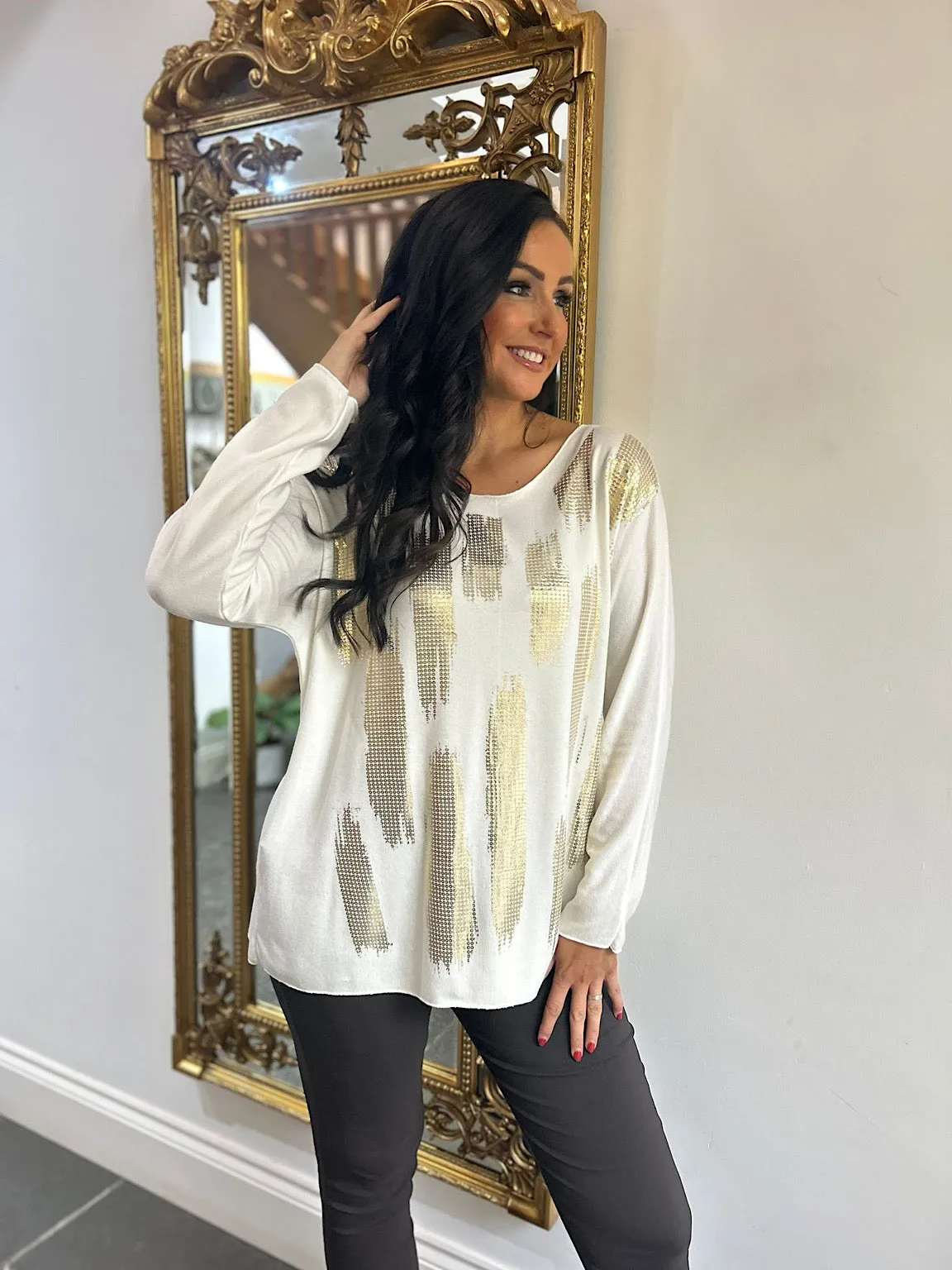 Winter White Sequin Print Top Kia