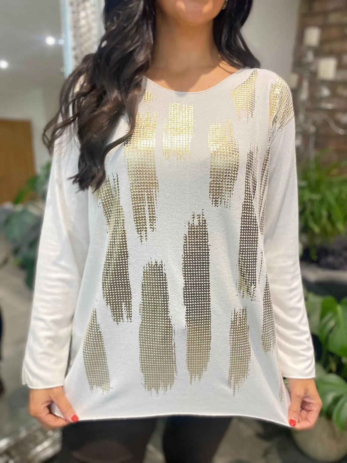 Winter White Sequin Print Top Kia